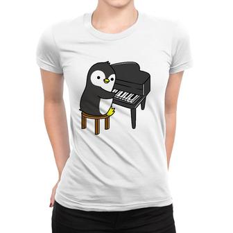 Penguin Playing Piano Pianist Gift Women T-shirt | Mazezy