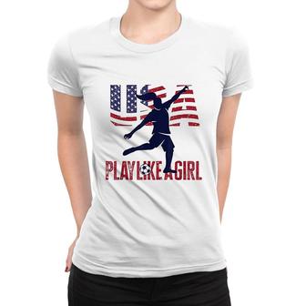 Play Like Girl Usa Flag Football Team Women T-shirt | Mazezy
