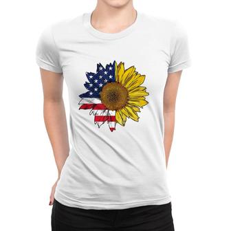 Plus Size Graphic Sunflower Painting With American Flag Women T-shirt | Mazezy