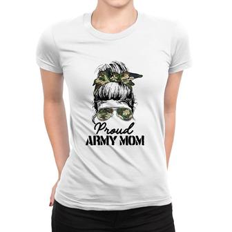 Proud Army Mom Camouflage Messy Bun Soldier Mother's Day Women T-shirt | Mazezy
