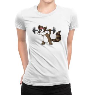 Raccoon Weight Lifting Gym Apparel Barbells Fitness Workout Women T-shirt | Mazezy