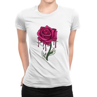 Red Rose Bleeding Floral Women Men Women T-shirt | Mazezy