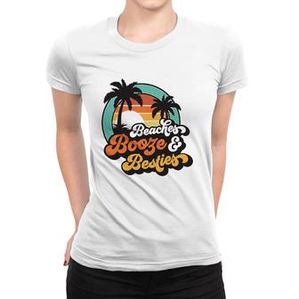 Retro Vintage Sunset Beaches Booze And Besties Women T-shirt | Mazezy