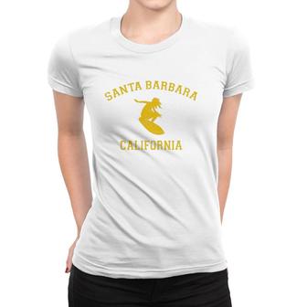 Santa Barbara California College-Style Woman Surfing Women T-shirt | Mazezy