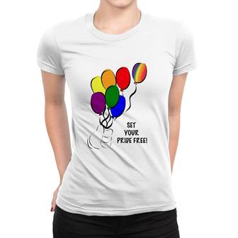 Set Your Pride Free Rainbow Balloon Lgbt Gift Women T-shirt | Mazezy