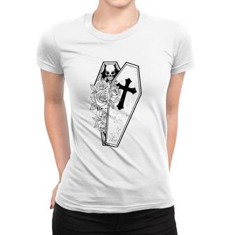 Skeleton Coffin Roses Occult - Flower Floral Skeleton Gothic Women T-shirt | Mazezy