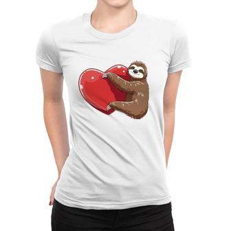 Sloth Heart Valentine's Day Sloth Lovers Sloth Hugging Heart Women T-shirt | Mazezy
