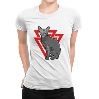 Sphynx Cat Gothic Death Metal Valknut Women T-shirt | Mazezy