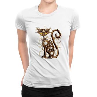 Steampunk Vintage Clockwork Cat Lovers Gift Women T-shirt | Mazezy