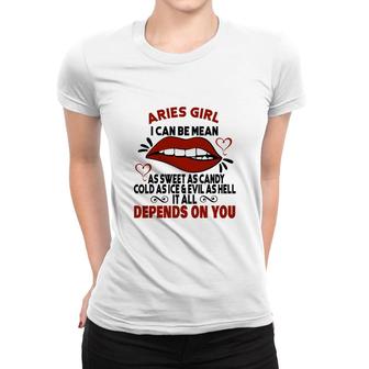 Sweet As Candy Cold As Ice Aries Girl Lip Birthday Gift Women T-shirt - Seseable