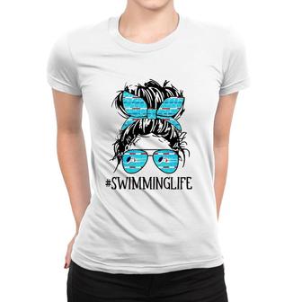 Swimming Life Swim Messy Bun Hair Swimming Mom For Women Women T-shirt | Mazezy