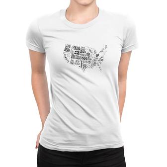 Usa Map Outline With State Names Graphic Women T-shirt | Mazezy