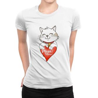 Valentine Cat Love Heart Meow Meme Valentine Lover Couple Women T-shirt | Mazezy