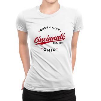 Vintage Cincinnati Ohio Queen City Red Text Women T-shirt | Mazezy
