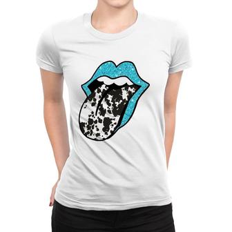 Western Cow Print Tongue Cowhide Lips Tonge Women T-shirt - Thegiftio