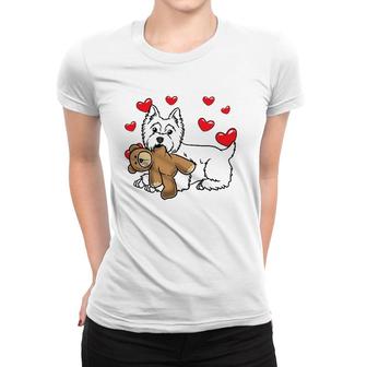 White West Highland Terrier Dog With Stuffed Animal Women T-shirt | Mazezy