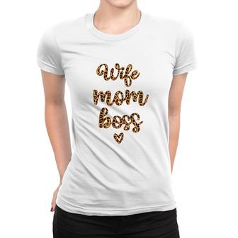 Wife Mom Boss Leopard Plaid Women T-shirt | Mazezy