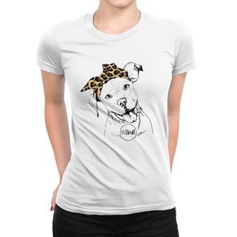 Women Girl Cute Pitbull Dog Mom Leopard Bandana Mother Day Women T-shirt | Mazezy