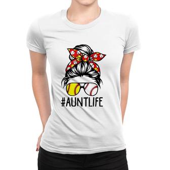 Womens Aunt Life Softball Baseball Funny Mother's Day Women T-shirt | Mazezy