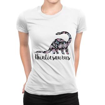 Womens Auntiesaurus Funny Kids Gift For Aunt Cute Graphic Dinosaur Women T-shirt - Seseable