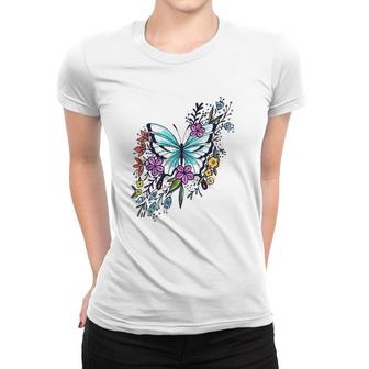 Womens Butterfly With Flowers Fashion Tee Gift Idea Women T-shirt | Mazezy
