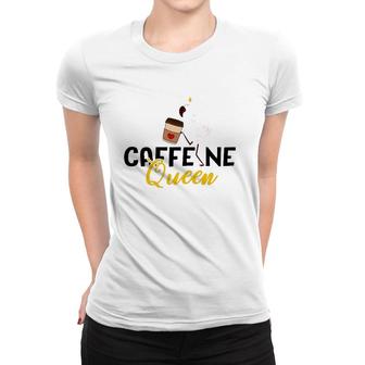 Womens Caffeine Queen Flamingo Holding Coffee Cup Funny Coffee Lover Women T-shirt | Mazezy