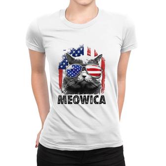 Womens Cat 4Th Of July S Meowica Merica Men Usa American Flag V-Neck Women T-shirt | Mazezy