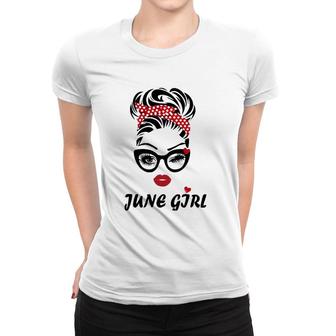 Womens June Girl Wink Eye Woman Face Was Born In June Women T-shirt | Mazezy