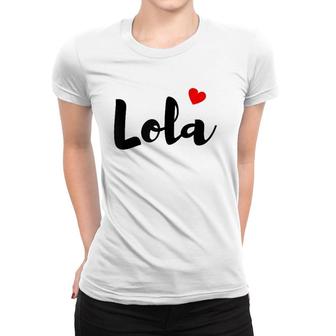 Womens Lola Red Heart Grandmother Filipino Black Text Women T-shirt | Mazezy