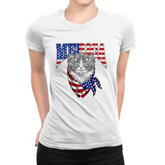 Womens Merica Cat Happy 4Th Of July American Flag Great Family Gift Women T-shirt | Mazezy UK