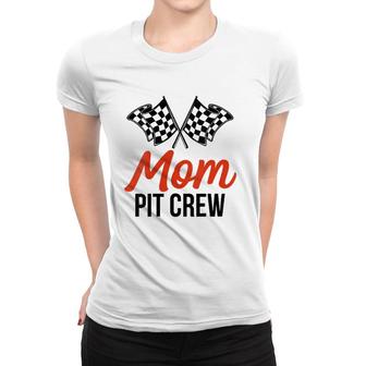 Womens Mom Pit Crew Funny Hosting Car Race Birthday Party V-Neck Women T-shirt | Mazezy