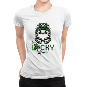 Womens One Lucky Mama Hairbun Saint Paddy St Patricks Day Women Mom Women T-shirt | Mazezy