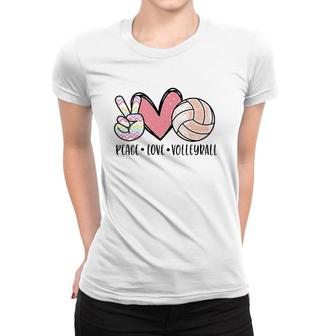 Womens Peace Love Volleyball Cute Design For Women Teen Girls V-Neck Women T-shirt | Mazezy