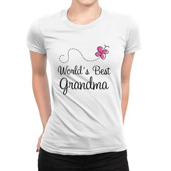 Womens World's Best Grandma Gift For Grandmother V-Neck Women T-shirt | Mazezy