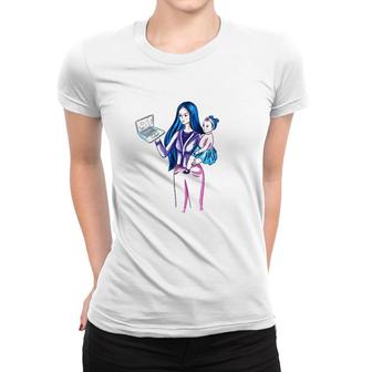 Working Mom With Computer Watercolor Women T-shirt | Mazezy