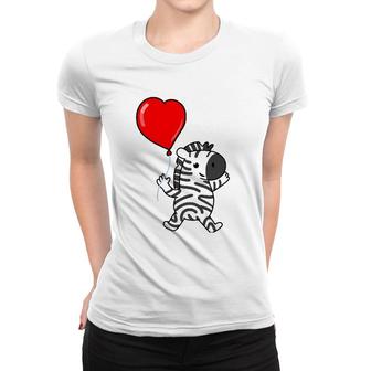 Zebra With Heart Balloon Valentines Day Zebra Women T-shirt | Mazezy