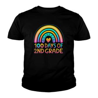 100 Days Of 2Nd Grade 100Th Day Of School Teacher Rainbow Youth T-shirt | Mazezy