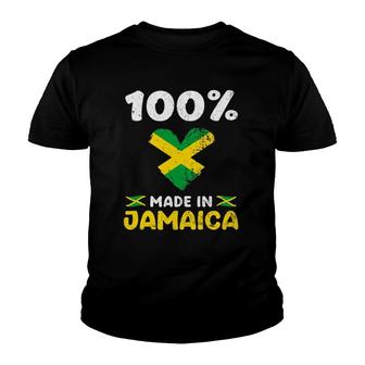 100 Percent Made In Jamaica Funny Saying Jamaican Flag Youth T-shirt | Mazezy