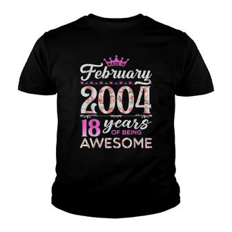 18Th Birthday Floral Born In February 2004 Youth T-shirt | Mazezy