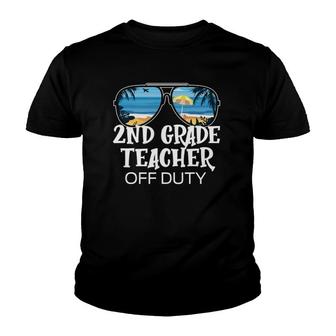 2Nd Grade Teacher Off Duty Sunglasses Palm Tree Beach Youth T-shirt | Mazezy