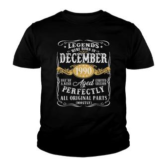 31St Birthday Decoration Legends Were Born In December 1990 Youth T-shirt | Mazezy