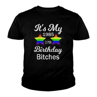 37Th Birthday 1985 Rainbow Lgbt Gay Pride Awareness Gift Raglan Baseball Tee Youth T-shirt | Mazezy CA