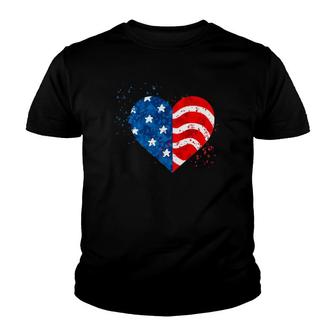 4Th Of July Love Heart American Freedom Usa Flag Youth T-shirt | Mazezy