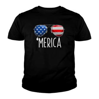 4Th Of July Merica Sunglasses All America Usa Flag Youth T-shirt | Mazezy