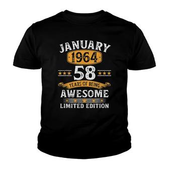 58 Years Old Retro Vintage 1964 January 1964 58Th Birthday Youth T-shirt | Mazezy