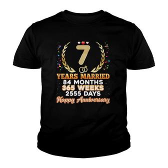 7 Years Married Happy 7Th Wedding Anniversary Couple Ring Youth T-shirt | Mazezy