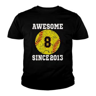 8Th Birthday Softball Lover 8 Years Old Vintage Retro Youth T-shirt - Thegiftio UK