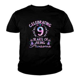 9 Years Of Being Awesome 9 Year Old Birthday Tie Dye Youth T-shirt - Seseable
