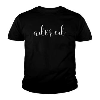 Adored Loved White Handwriting Youth T-shirt | Mazezy