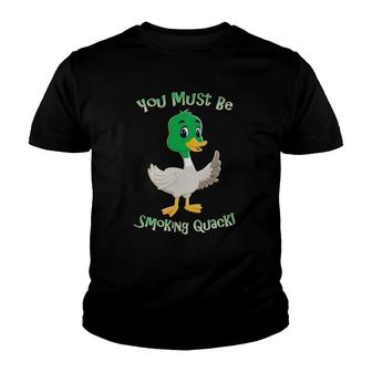 Adult Humor Duck Smoking Quack Pun Funny Dad Gifts Jokes Youth T-shirt | Mazezy
